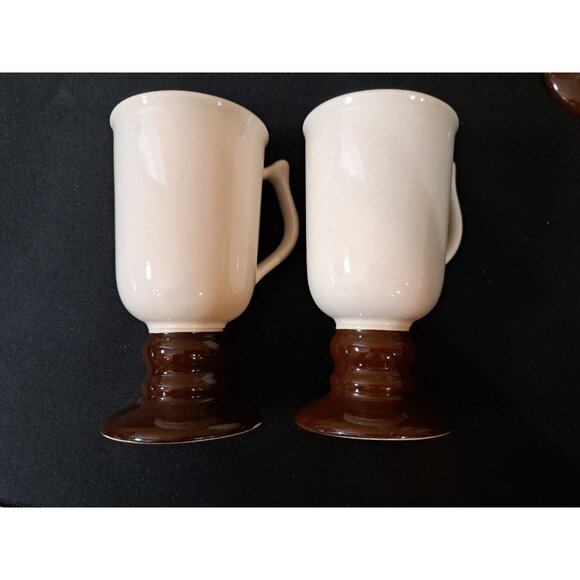 Vintage Hall Pottery Irish Coffee Mugs Footed Two-Tone Cups  Set Of 5 - Picture 3 of 8